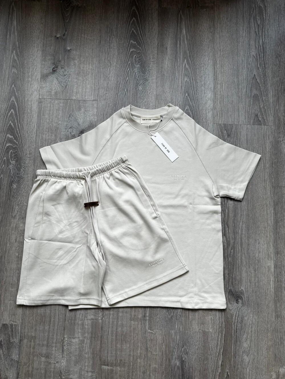 Fear of God Essentials Men's Cream T-Shirt & Shorts Set- Size S